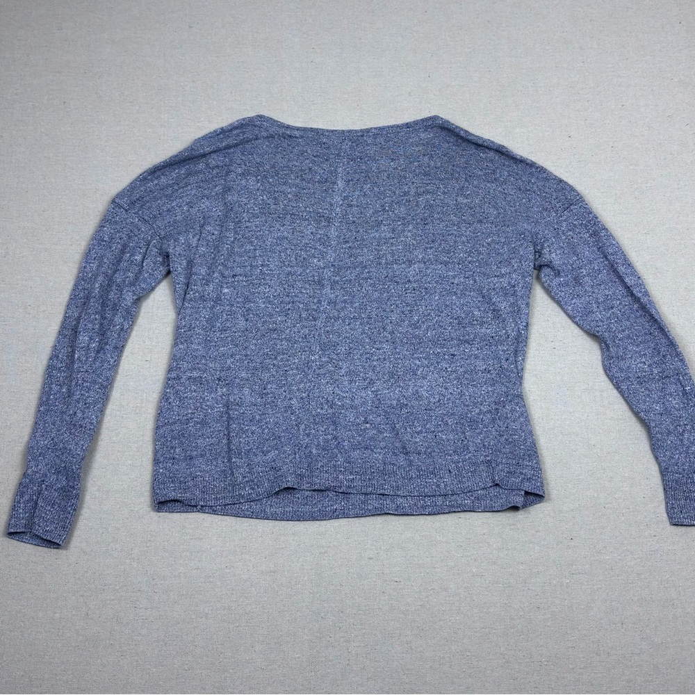 Rag & Bone Melange White / Navy Blue 100% Linen Textured Scoop Neck Longsleeve - Picture 2 of 4